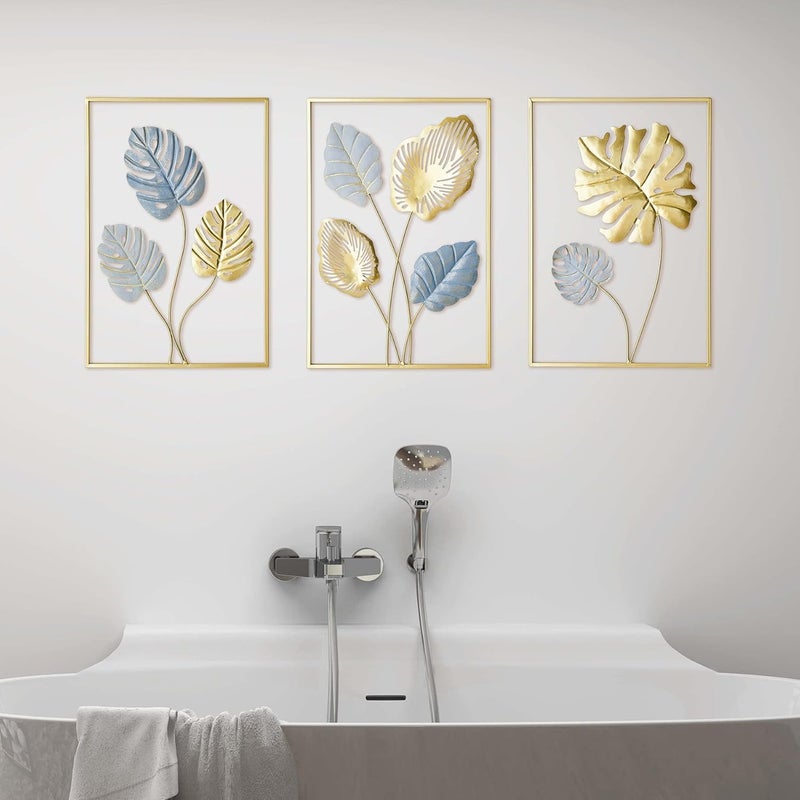 FUNTEREST Gold Metal Wall Art Decor Monstera Leaves Wall Home Decor Set of 3, Modern Wall Hanging Decorations for Living Room, Bedroom, Bathroom, Office Decor - Image 3