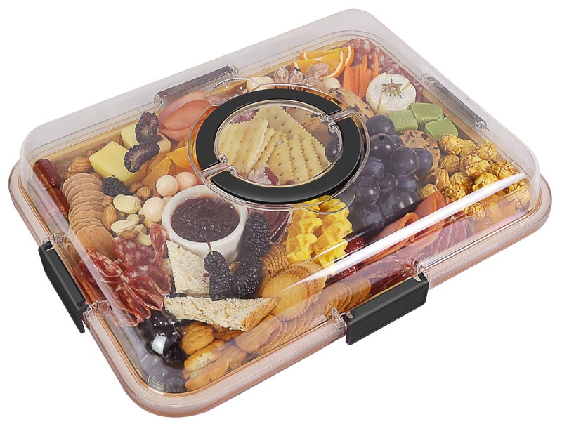 Renmxj Charcuterie Board with Clear Lid, Travel Portable Cheese Board Charcuterie Boxes Cutting Boards for Kitchen, House Warming Gifts New Home, Gifts for Women (1 Compartments Black) - Image 1