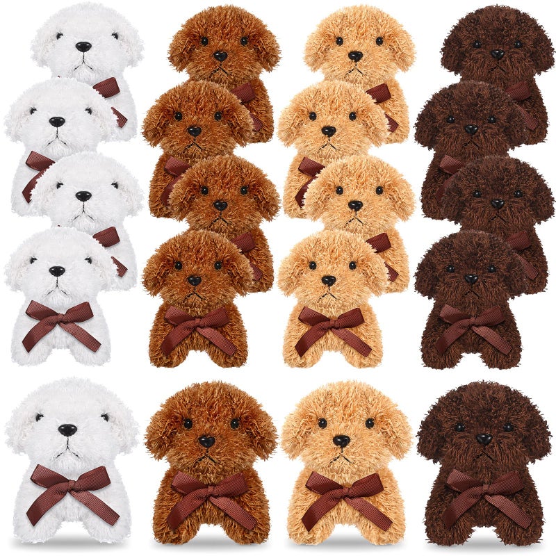 Sosation 20 Pcs 472 Inch Mini Puppy Stuffed Animal Adopt a Puppy Favors Small Push Dogs Bulk Easter Party Gifts for Kids Birthday Easter Fillers Carnival Prize Brown Bow - Image 3