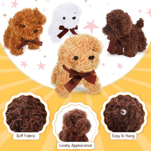 Sosation 20 Pcs 472 Inch Mini Puppy Stuffed Animal Adopt a Puppy Favors Small Push Dogs Bulk Easter Party Gifts for Kids Birthday Easter Fillers Carnival Prize Brown Bow - Image 5