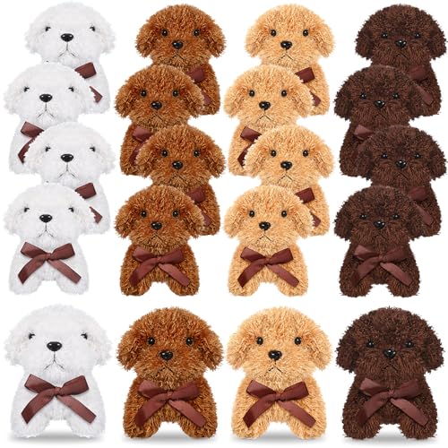 Sosation 20 Pcs 472 Inch Mini Puppy Stuffed Animal Adopt a Puppy Favors Small Push Dogs Bulk Easter Party Gifts for Kids Birthday Easter Fillers Carnival Prize Brown Bow - Image 1