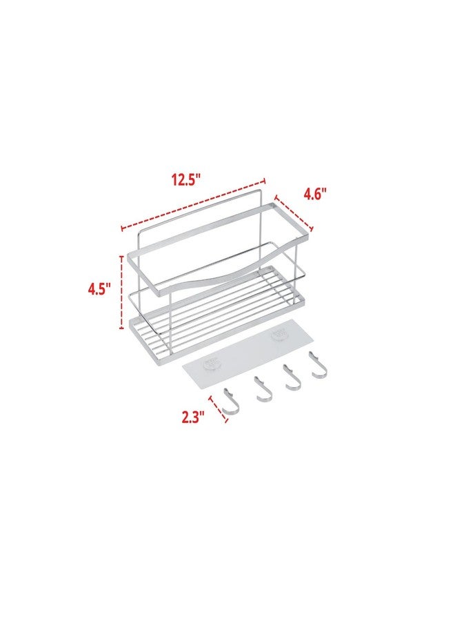 Displays By Jack منظم أدوات الاستحمام من ديسبلز باي جاك، أساسيات الشقة، حمام منزلي مع خطافات لتعليق شفرة الحلاقة والصابون، حامل للشامبو والبلسم، رف حمام لاصق بدون حفر، مقاوم للصدأ - Image 4