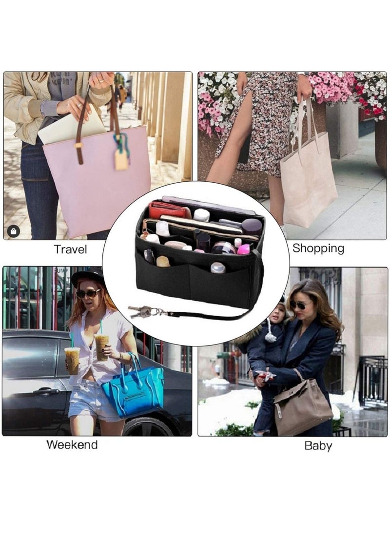 SYOSI Purse Organizer Insert for Handbags Felt Bag Tote Shaper With Zippers Thicken and Portable Handbag in Speedy Neverfull Black  - Image 2