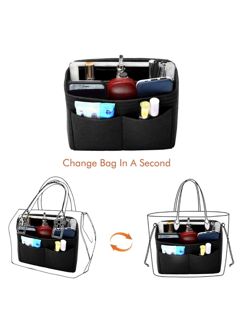 SYOSI Purse Organizer Insert for Handbags Felt Bag Tote Shaper With Zippers Thicken and Portable Handbag in Speedy Neverfull Black  - Image 3