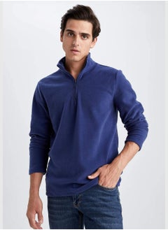 Man Regular Fit Stand Up Collar Long Sleeve Knitted Sweat Shirt