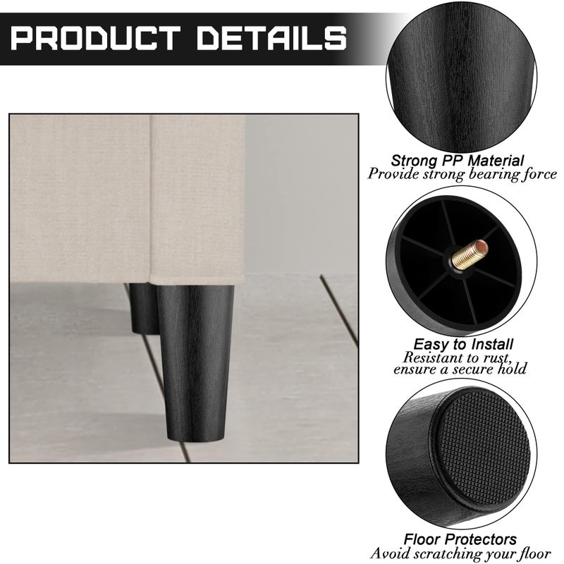 TURSTIN 8 Pack 6 Inch Plastic Furniture Legs with M8 T-Nuts Screws Tapered Sofa Couch and Chair Legs Replacement Furniture Legs for DIY Projects Sofas Coffee Tables Dressers Beds - Image 3