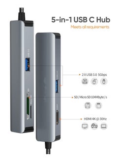 Y&D SYOSI USB C Hub, 5-in-1 Hub Multiport Adapter with 4K HDMI, 2 3.0, SD/Micro SD Card Reader for MacBook Pro/Air, iPad Pro, Surface XPS, and More  - Image 2
