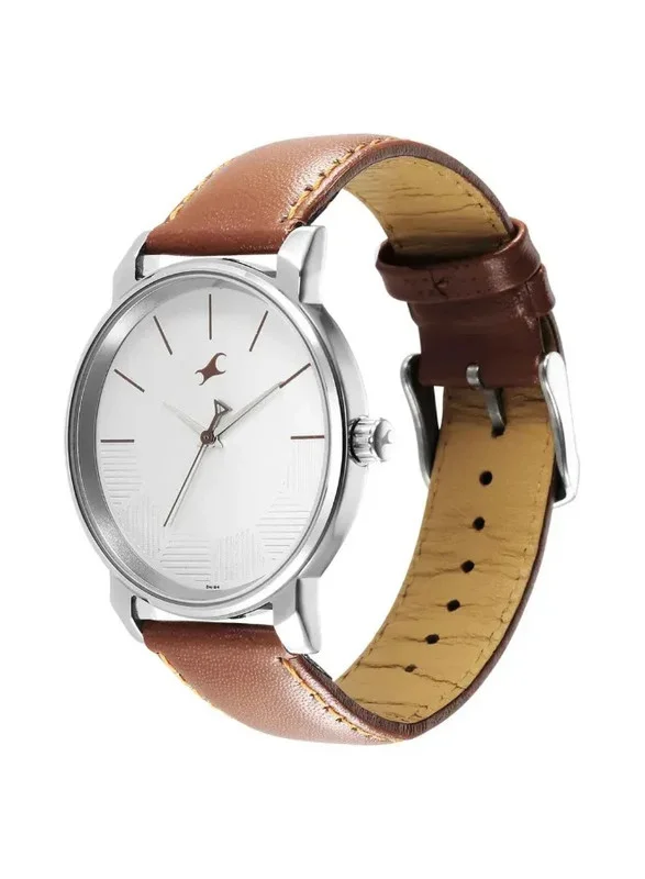 فاستراك Fastrack Stunners Quartz Analog Watch for Guys With Silver Dial Leather Strap