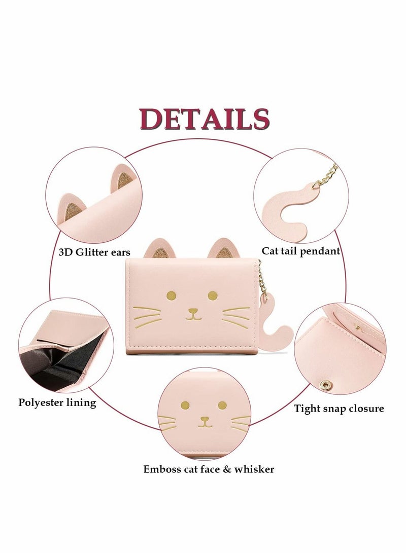 Excefore محفظة صغيرة، محفظة كرتونية لطيفة للفتيات، محفظة ثلاثية الطي رفيعة للعملات المعدنية وجيب نقدي ونافذة لبطاقة الهوية، محفظة رفيعة من جلد البولي يوريثان - Image 3