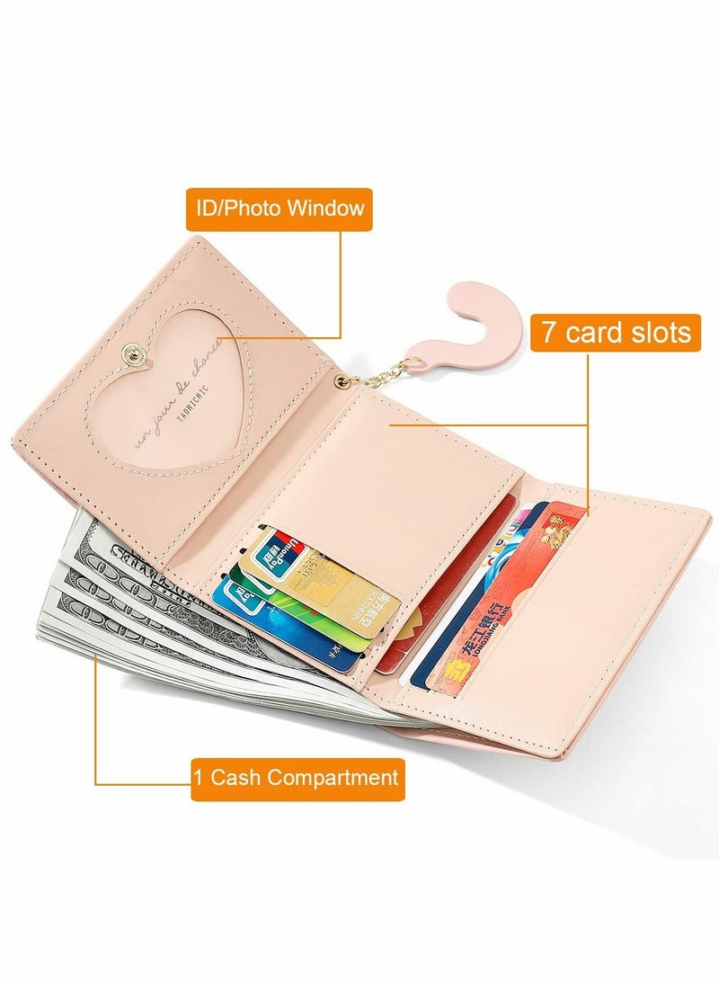 Excefore محفظة صغيرة، محفظة كرتونية لطيفة للفتيات، محفظة ثلاثية الطي رفيعة للعملات المعدنية وجيب نقدي ونافذة لبطاقة الهوية، محفظة رفيعة من جلد البولي يوريثان - Image 2