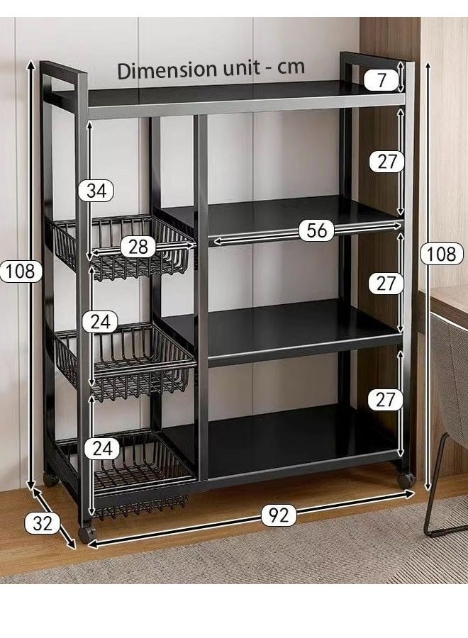 NKX Floor-standing kitchen rack four layers 90cm3 mesh + 4 boards Floor-standing kitchen rack supplies storage fruit and vegetable rack oven kitchen mobile rack household shelf storage rack - Image 2