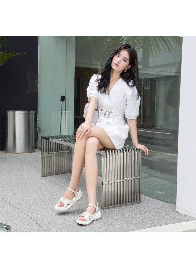 Goldlion Summer Comfortable Thick Sole Simple Fashion Beach Sandals Women's Shoes Round Head Lambskin Women's Shoes - Image 5