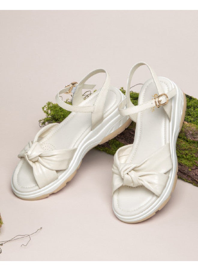 Goldlion Summer Comfortable Thick Sole Simple Fashion Beach Sandals Women's Shoes Round Head Lambskin Women's Shoes - Image 1