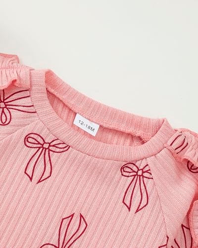 SODLON 3T Girl Clothes Toddler Girls Clothes 4T Winter Outfits Ruffle Pink Pullover Bow Sweatshirt Jeans Flared Denim Pants Fall Spring Sweater 3-4 Years Old Clothing - Image 4