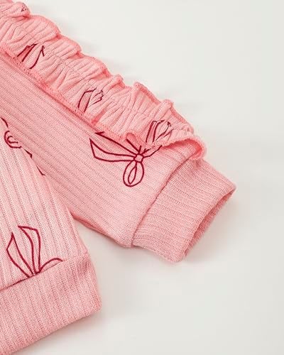 SODLON 3T Girl Clothes Toddler Girls Clothes 4T Winter Outfits Ruffle Pink Pullover Bow Sweatshirt Jeans Flared Denim Pants Fall Spring Sweater 3-4 Years Old Clothing - Image 5