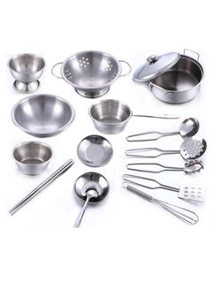 Bluejw Kitchenware Cookware Cooking Toys 16 Pcs Stainless Steel Pretend Play Kitchen Toys Mini Model Children Kids Pot Pan  - Image 3