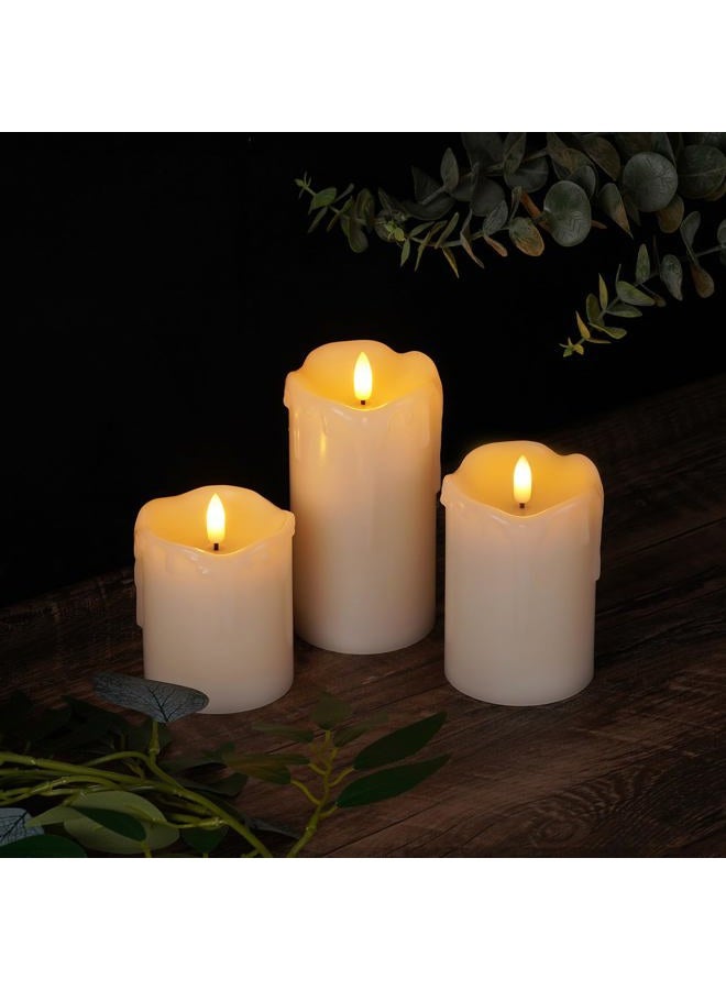 Homemory Flickering Flameless Candles, Realistic LED Candle with Remote and Timer, Real Wax Battery Operated Candles, Ivory (Tropfende Wachs, 3er-Set) - Image 4