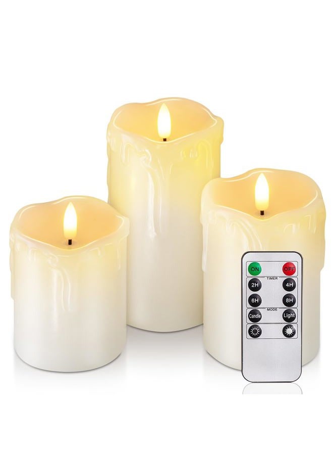 Homemory Flickering Flameless Candles, Realistic LED Candle with Remote and Timer, Real Wax Battery Operated Candles, Ivory (Tropfende Wachs, 3er-Set) - Image 1