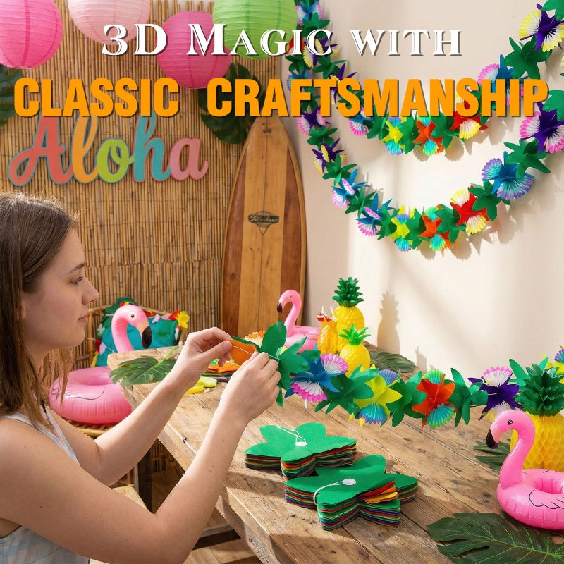 FUTUREPLUSX 4PCS Tropical Garland Party Decorations, 10 FT Luau Paper Flower Banners Hawaiian Hibiscus Garlands for Mexican para Fiesta Party Decor Supplies - Image 3