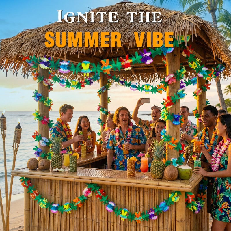 FUTUREPLUSX 4PCS Tropical Garland Party Decorations, 10 FT Luau Paper Flower Banners Hawaiian Hibiscus Garlands for Mexican para Fiesta Party Decor Supplies - Image 2