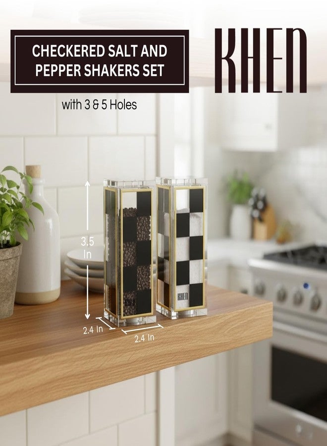 Khen Black and White Checkered Salt and Pepper Shakers Set - Luxurious Lucite Acrylic Square Design - Modern 2.4" x 3.5" Refillable Dispensers - Elegant Kitchen Decor, Dining Table Unique Housewarming Gift - Image 2