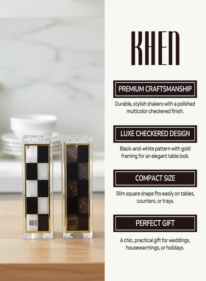 Khen Black and White Checkered Salt and Pepper Shakers Set - Luxurious Lucite Acrylic Square Design - Modern 2.4" x 3.5" Refillable Dispensers - Elegant Kitchen Decor, Dining Table Unique Housewarming Gift - Image 5
