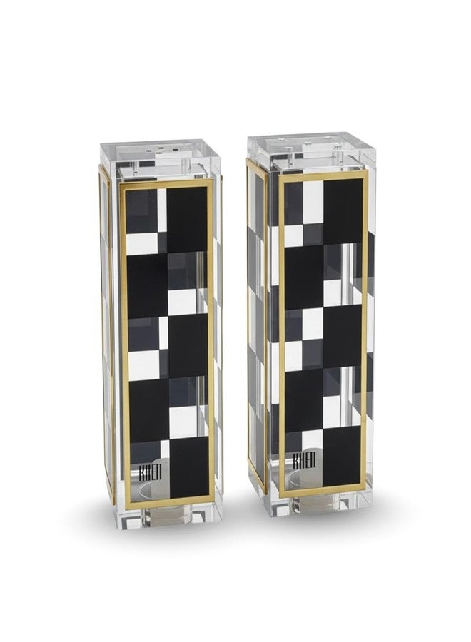 Khen Black and White Checkered Salt and Pepper Shakers Set - Luxurious Lucite Acrylic Square Design - Modern 2.4" x 3.5" Refillable Dispensers - Elegant Kitchen Decor, Dining Table Unique Housewarming Gift - Image 1