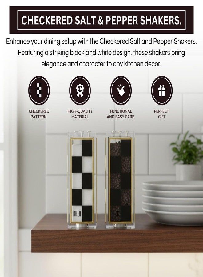 Khen Black and White Checkered Salt and Pepper Shakers Set - Luxurious Lucite Acrylic Square Design - Modern 2.4" x 3.5" Refillable Dispensers - Elegant Kitchen Decor, Dining Table Unique Housewarming Gift - Image 4