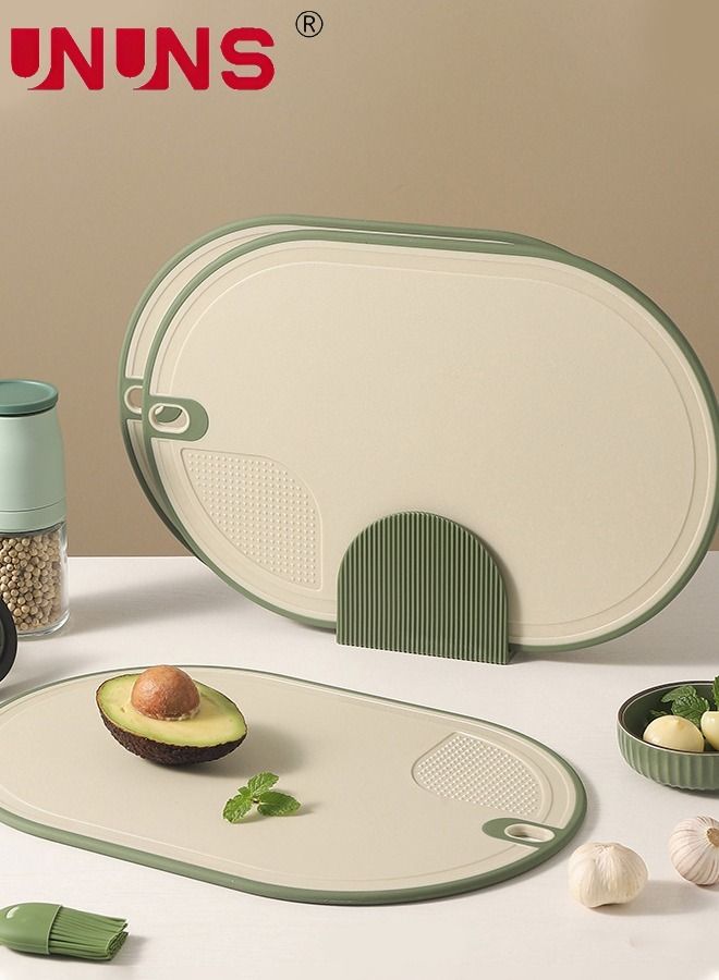 UNUNS Kitchen Cutting Board Set Of 3, Plastic Cutting Boards With Stand,BPA-Free,Reversible Use,Cutting Board Set Green - Image 1