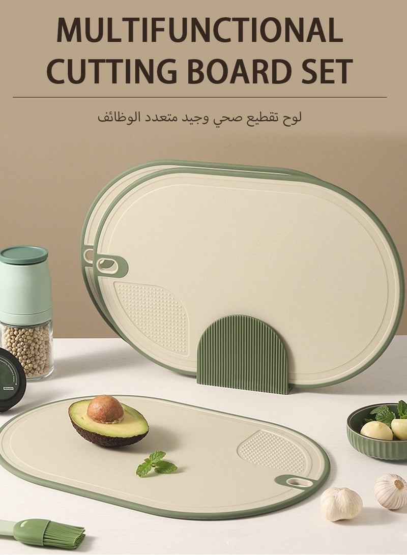 UNUNS Kitchen Cutting Board Set Of 3, Plastic Cutting Boards With Stand,BPA-Free,Reversible Use,Cutting Board Set Green - Image 2