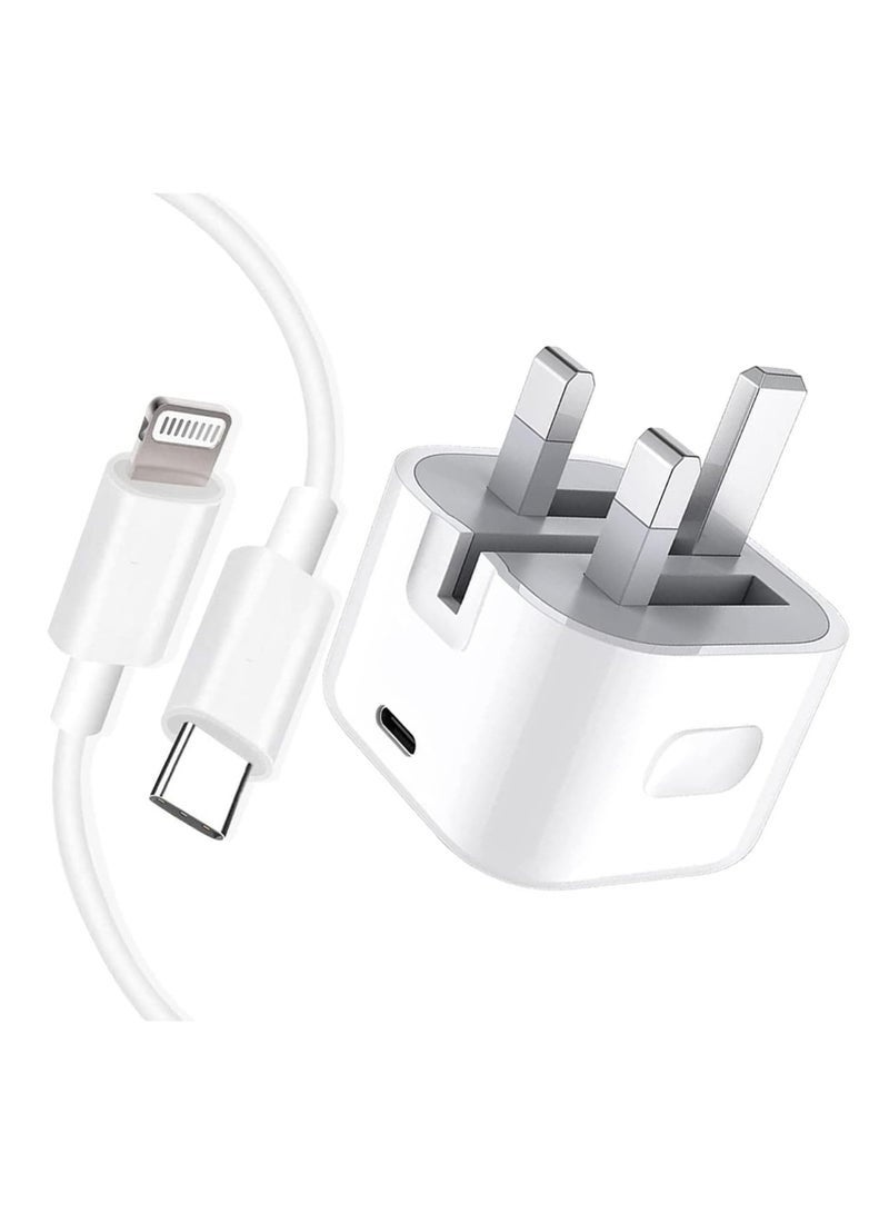 Bukela iPhone Charger [Apple MFi Certified] Apple 20W USB C Fast Charger Plug and 2M/6.6FT USB-C to Lightning Cable, 20W PD UK Adapter Compatible with iPhone 14/13/12/11/Pro/Pro Max/Plus/XS/SE, AirPods-White - Image 1