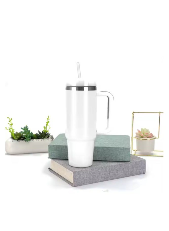 COMFET COMFET 40oz(0.9 liter) Tumbler with Handle Insulated Double Vacuum Stainless Steel, Leak Resistant Lid and BPA-Free Mug with Straw Water Bottle (Hot/Cold) for Travel, Home, Office Easy to Carry(WHITE) - Image 2