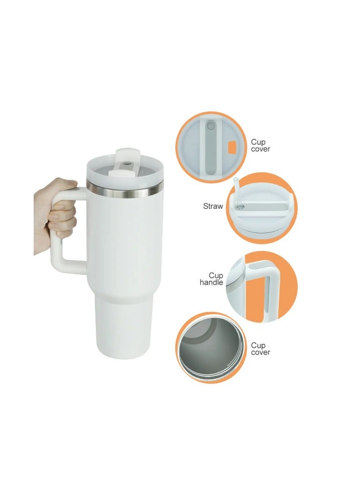 COMFET COMFET 40oz(0.9 liter) Tumbler with Handle Insulated Double Vacuum Stainless Steel, Leak Resistant Lid and BPA-Free Mug with Straw Water Bottle (Hot/Cold) for Travel, Home, Office Easy to Carry(WHITE) - Image 3