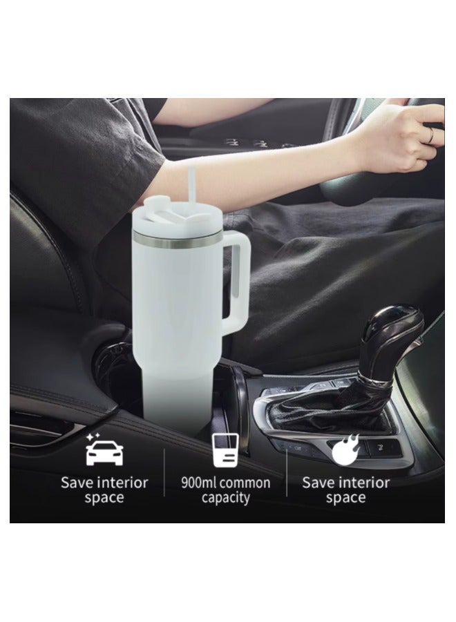 COMFET COMFET 40oz(0.9 liter) Tumbler with Handle Insulated Double Vacuum Stainless Steel, Leak Resistant Lid and BPA-Free Mug with Straw Water Bottle (Hot/Cold) for Travel, Home, Office Easy to Carry(WHITE) - Image 4