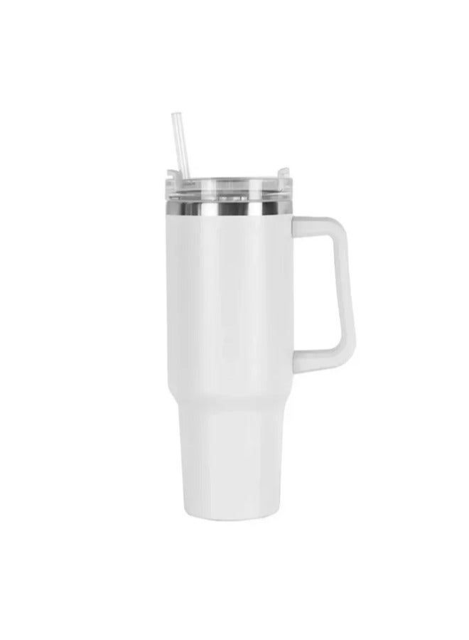 COMFET COMFET 40oz(0.9 liter) Tumbler with Handle Insulated Double Vacuum Stainless Steel, Leak Resistant Lid and BPA-Free Mug with Straw Water Bottle (Hot/Cold) for Travel, Home, Office Easy to Carry(WHITE) - Image 1