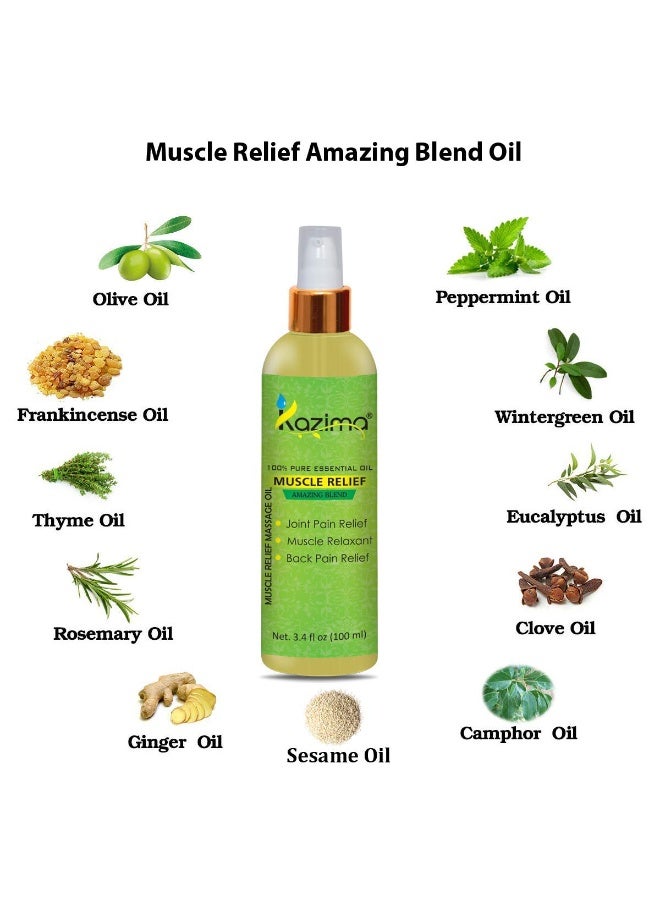 KAZIMA Muscle Relief Massage Oil (100ML) With 100% Pure Essential Oil For Joint Pain Relief, Muscle Relaxant, Back Pain Relief - Image 2