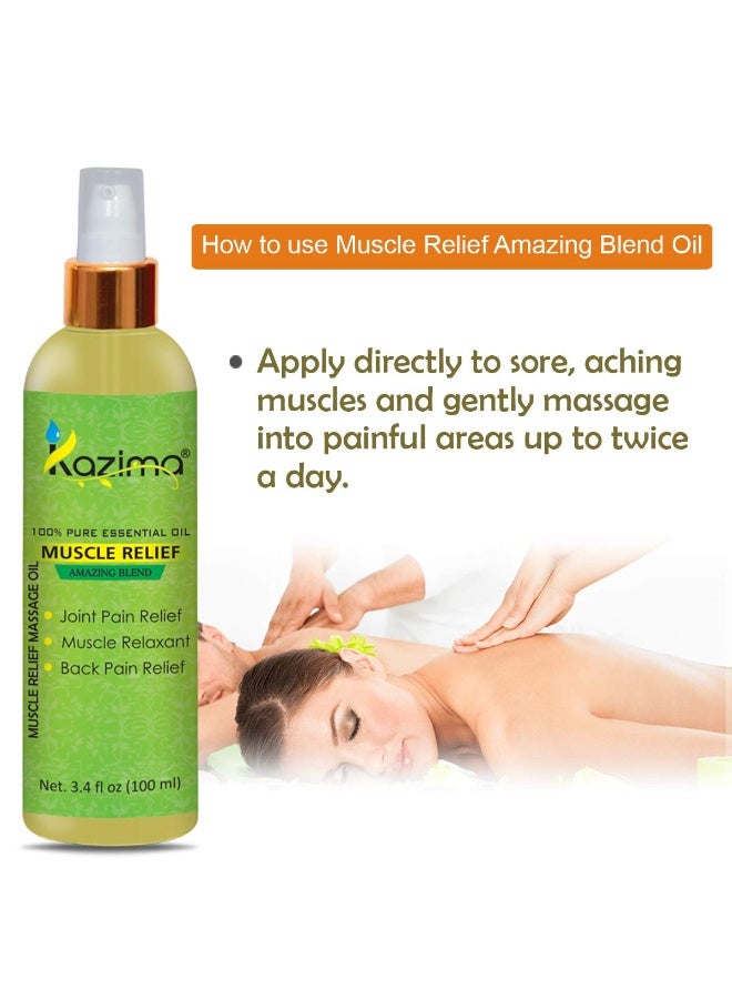 KAZIMA Muscle Relief Massage Oil (100ML) With 100% Pure Essential Oil For Joint Pain Relief, Muscle Relaxant, Back Pain Relief - Image 3