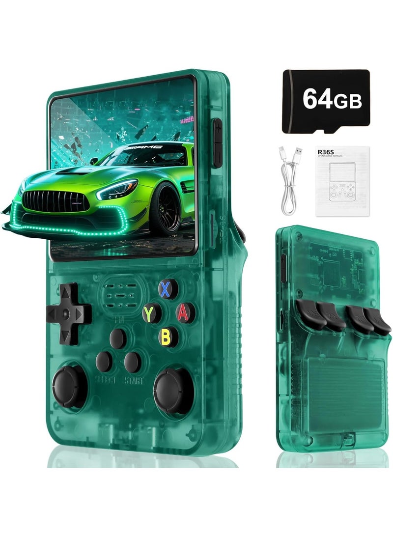 JAJEEK R36S Retro Handheld Game Console 3.5 Inch Screen, Open Source Linux System, Portable Gaming Device with 64GB TF Card, 3000mAh Battery, 20,000+ Built-In Games, Green - Image 1