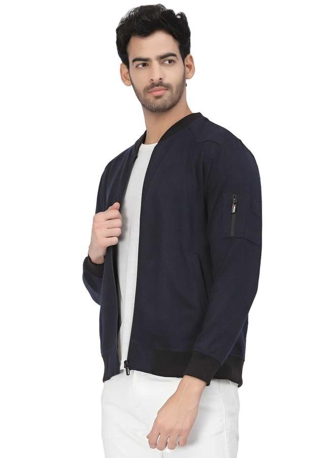 PAUSE Men Navy Regular Fit Contrast Trim Jacket - Image 3