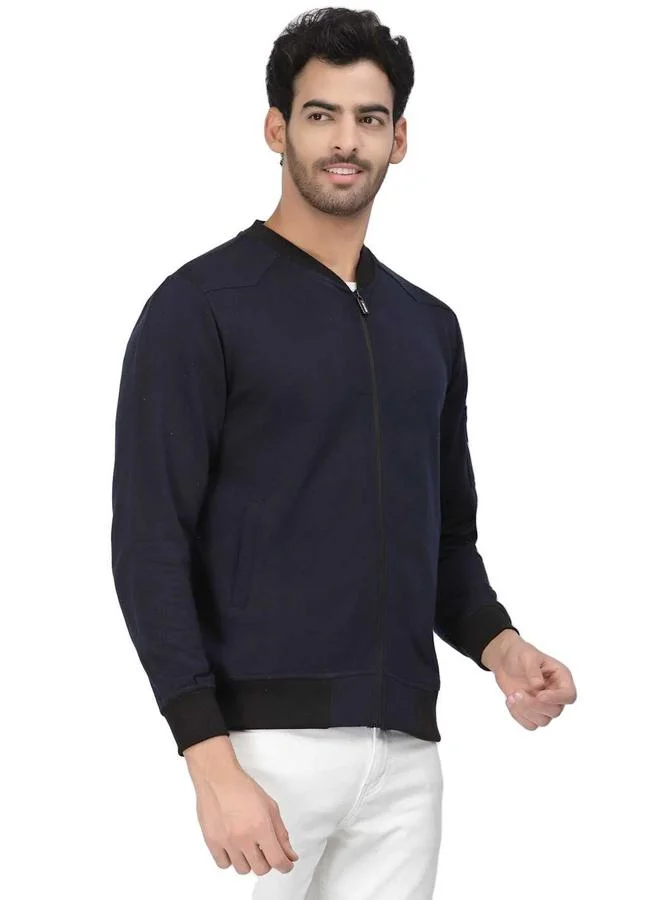PAUSE Men Navy Regular Fit Contrast Trim Jacket