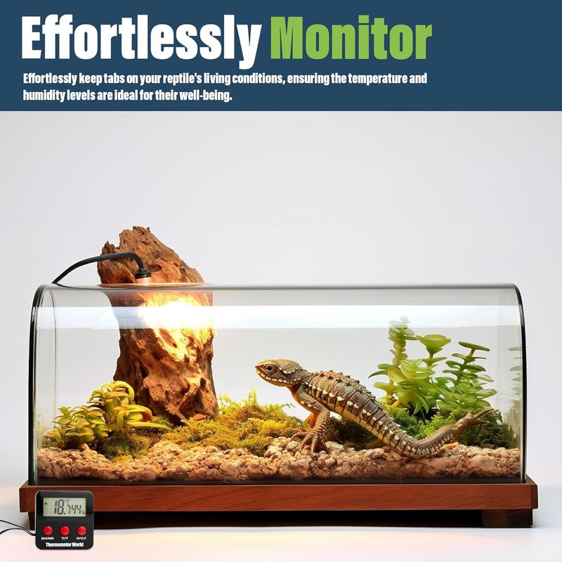 Thermometer World Digital Reptile Thermometer and Humidity Gauge Remote Probes – Terrarium Reptile Hygrometer Thermo Humidor Tank Cage Incubator Brooder Indoor Outdoor - Image 5