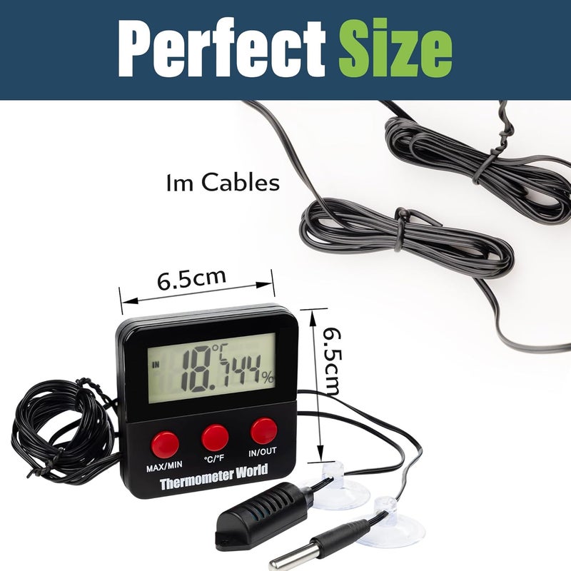 Thermometer World Digital Reptile Thermometer and Humidity Gauge Remote Probes – Terrarium Reptile Hygrometer Thermo Humidor Tank Cage Incubator Brooder Indoor Outdoor - Image 3