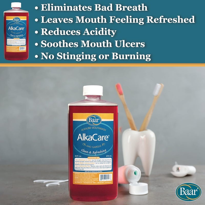 Baar AlkaCare Alkaline Mouthwash & Gargle, 16 Oz - Clean & Refreshing Formula - Image 3
