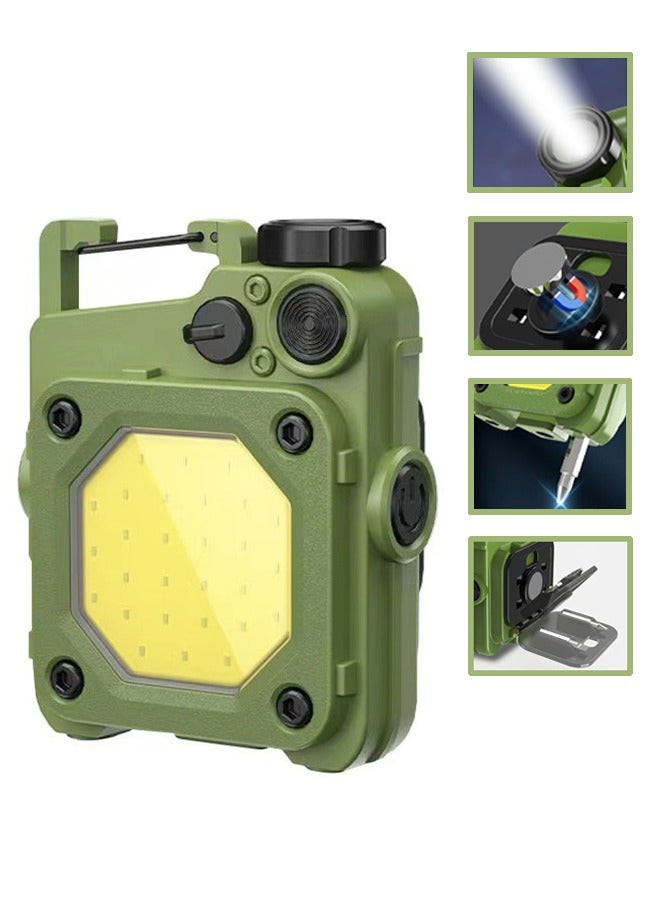 COB Keychain Work Light Keychain, Portable 6 Light Modes Flashlights, Light Emergency Light with Folding Bracket Bottle Opener and Magnet Base (Green) - Image 1