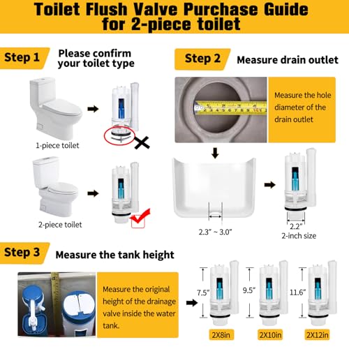 KERDE 2-Inch Automatic Toilet Flusher - Dual Flush Valve with Button, Repair Kit for 2-Piece Toilet (2F-19CM) - Image 4