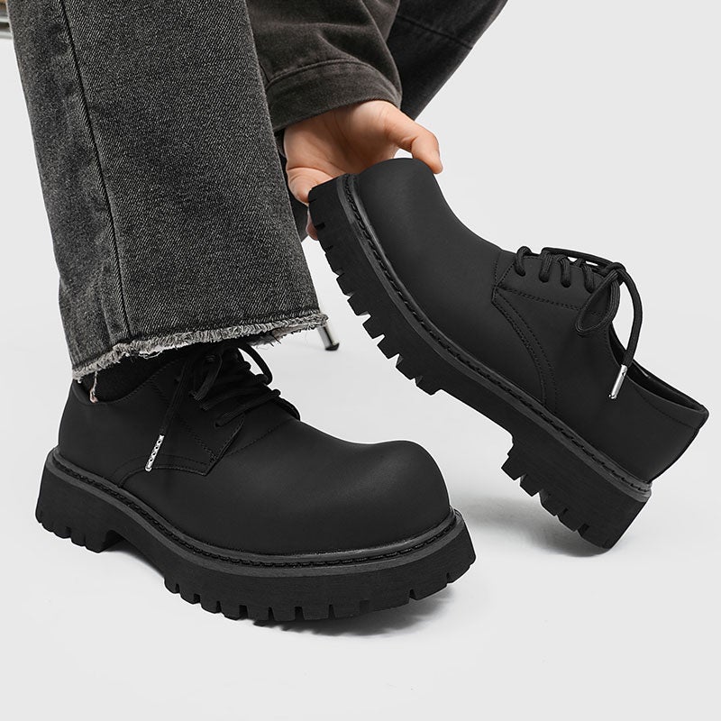 Paris Derby Shoes Men'S And Women'S Thick Sole Height Increasing Derby Niche Carbon Black Big Toe Shoes Leather Shoes Commuter Casual Loafers - Image 2