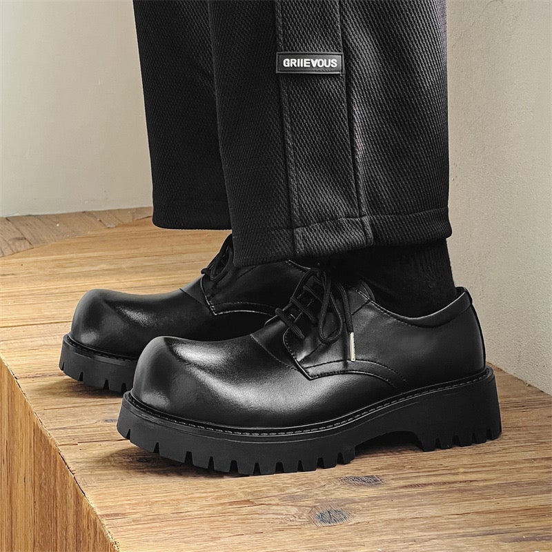 Paris Derby Shoes Men'S And Women'S Thick Sole Height Increasing Derby Niche Carbon Black Big Toe Shoes Leather Shoes Commuter Casual Loafers - Image 1