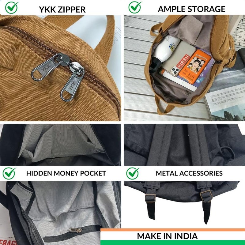 FUOCO College bag for Man & Women | Bagpacker bag for Girls | Canvas Bag for Men | Aesthetic school bags korean | Travel bags for women latest college School beg - Image 3