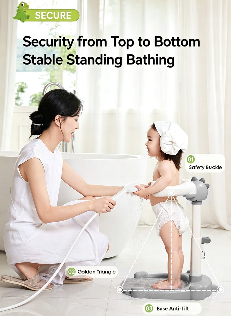 Baby Shower Stand, Standing Baby Bath Station, Height and Armrest Adjustable, Anti-Slip Shower Support for Toddlers Infants 5 Months and Above - Image 3