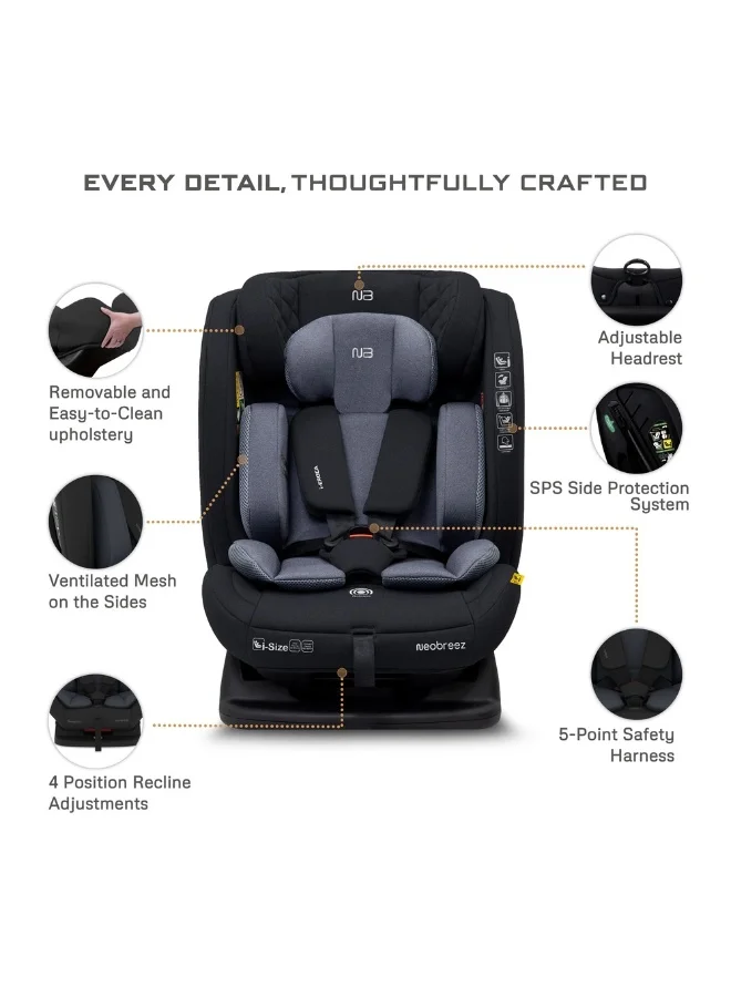 neobreez I-EROCA All-In-One Convertible Travel Baby Toddler Kids Child Boys Girls Car Seat, I-Size ECER129, Recline&Adjustable, Memory Foam, Injection Mold, Forward&Rear Facing, 0-36 Kg, 0-12Yrs, Group 0/1/2/3